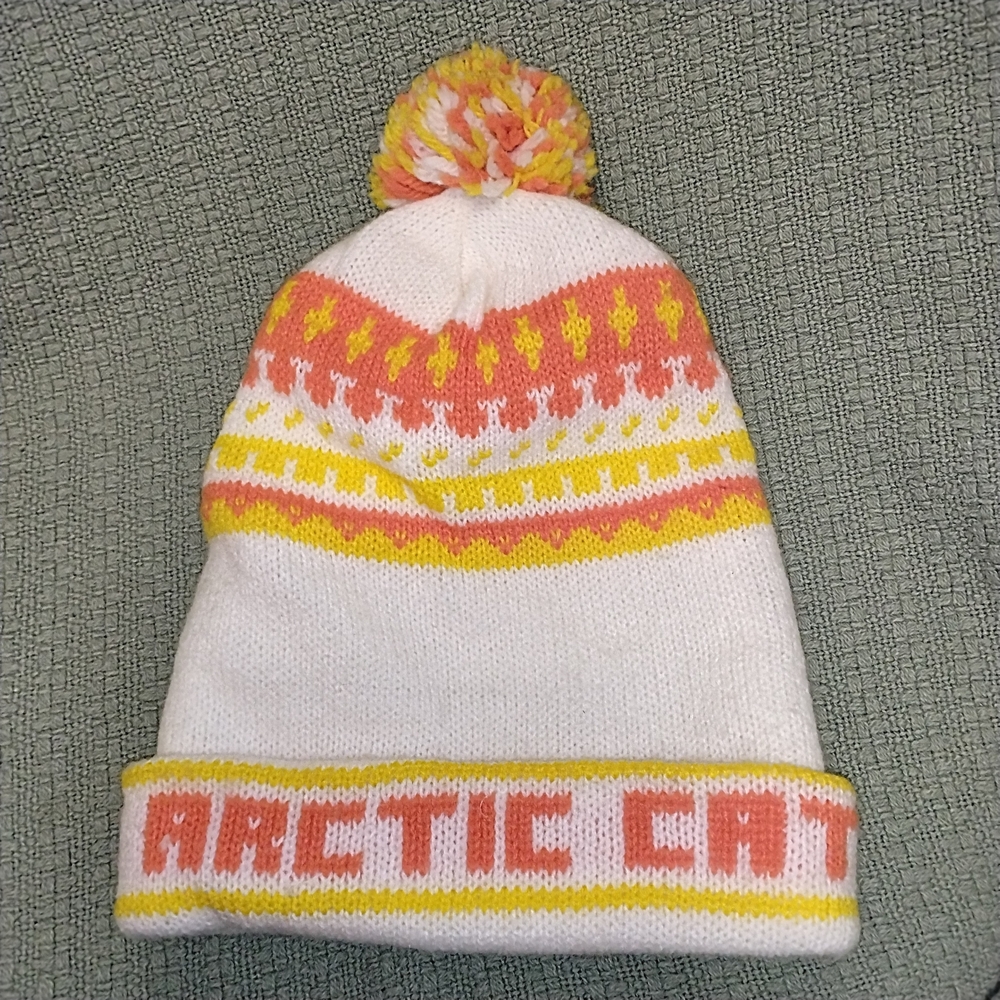 RARE Vintage 1970s Arctic Cat Pom Beanie Youth Snowmobile Hat USA Winter Cap
